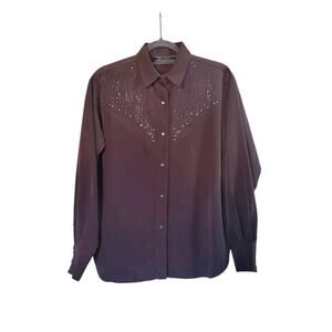 Daniali USA Brown/Green Western Bling Crystal Snap Show Shirt, Women's Medium
